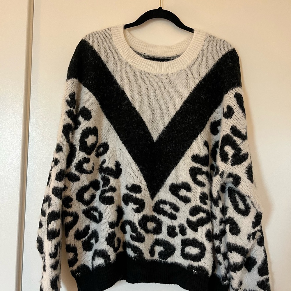 Leopard Print Black and White Sweater